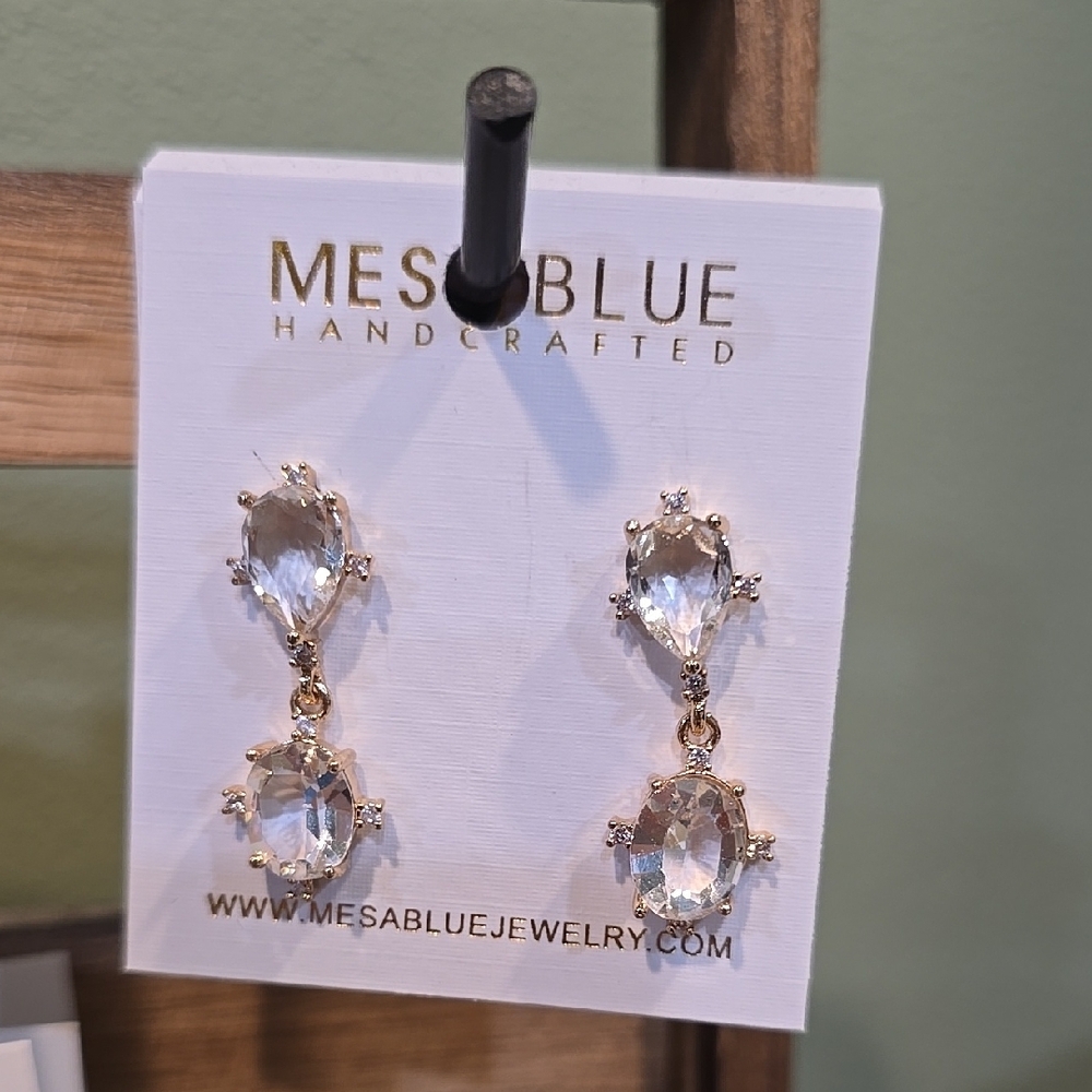 Gold and Silver Drop Earrings with Crystal Accents